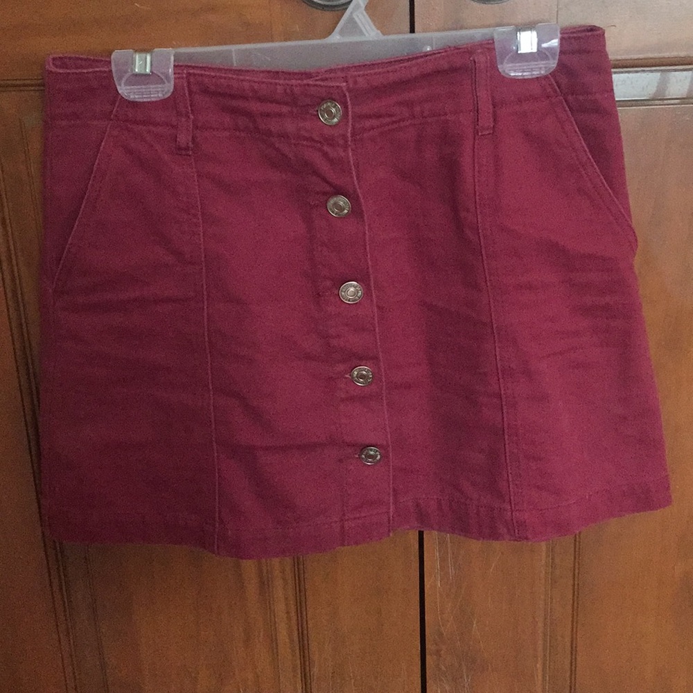 Reddish pink denim skirt